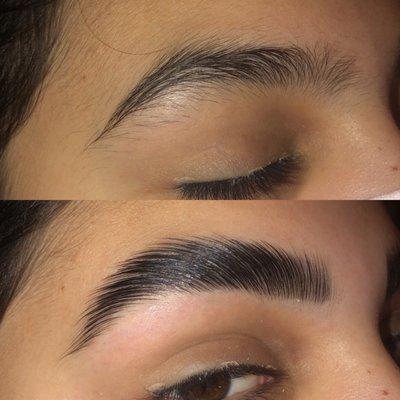 Brow lamination before and after