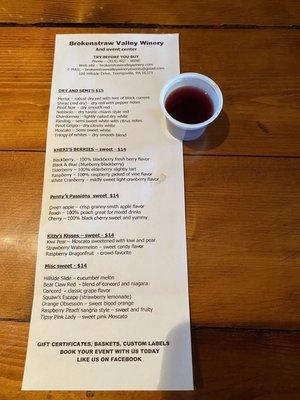 Wine menu