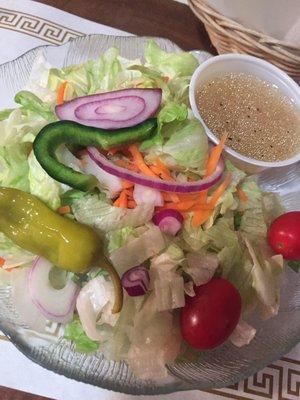 Pretty decent side salad with the specials. Good Italian dressing.