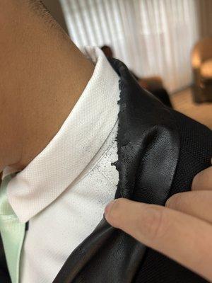 Day of the wedding, material started peeling everywhere, shirt started to get stained