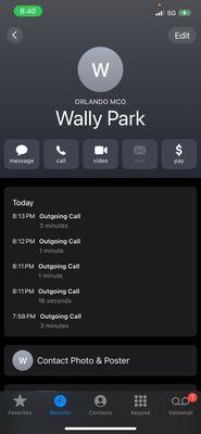 Call log showing how long we waited. Nearly one hour in total.