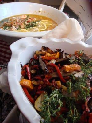 Mixed Grilled Vegetables (front) + Shrimp Scampi (back)