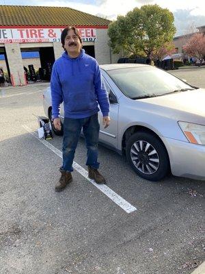 Mohammad after installing hub caps, such a kind person