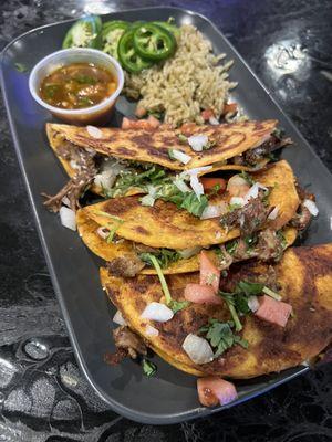 LIMITED SPECIAL: Birria tacos with chili-lime rice