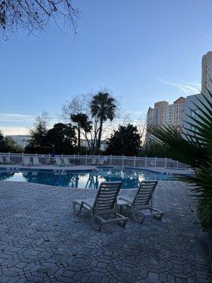 Pool area via walking between the two Bldg