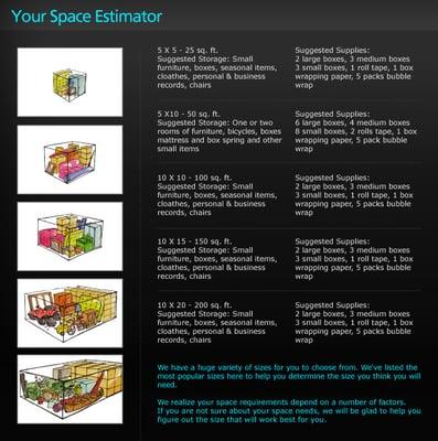 IF YOU ARE  NOT SURE HOW MUCH SPACE YOU MAY NEED, GIVE US A CALL AND LET US HELP