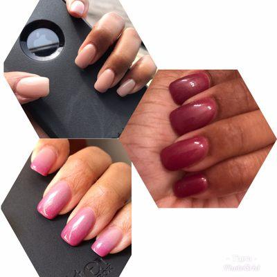 Mood changing gel polish: Cherry Blossom. Warm is a neutral nude. Cold is fuchsia. Ombré is an awesome mix.