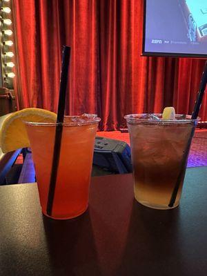 Sea Breeze Cocktail (left)  Long Island Iced Tea (right)