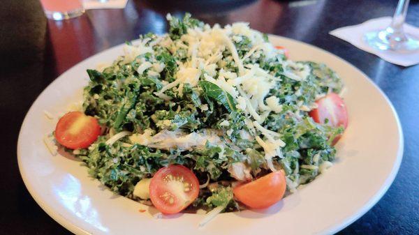 Rotisserie hicken salad over kale.