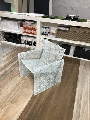 We now can get these very unique broken glass modern chairs, that are currently in stock.