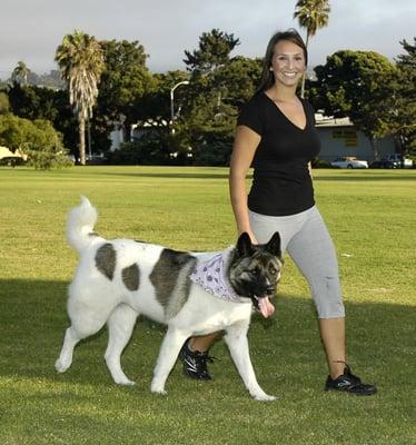 Natalie walking Teddy