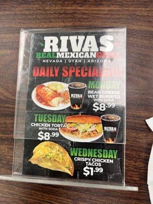 Daily specials side 1