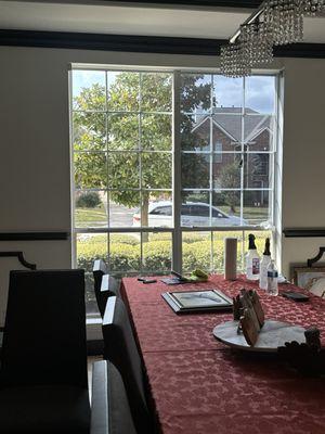 Dining room during process one window done and one window not done