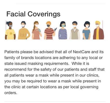 Nextcare policy CLAIMING to comply with local orders.