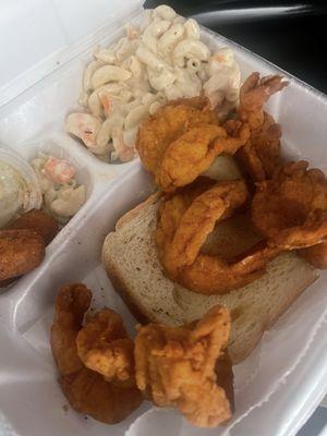 Fried Shrimp Pasta Salad Fried shrimp  Hush puppies  Toast