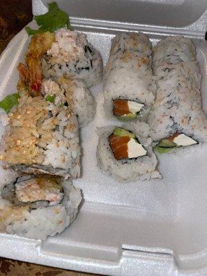 Shrimp Tempura Roll and Philadelphia Roll