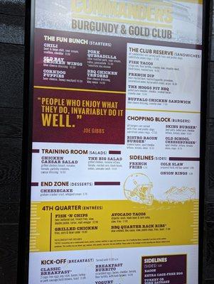 Menu posted outside of restaurant.