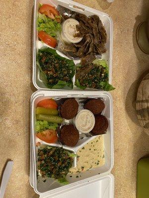 Gyro & Falafel Plate with Tabouli and Hummus