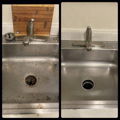 Move out cleaning on stainless steel sink.