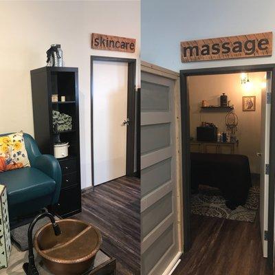 New signs above the massage and skincare rooms