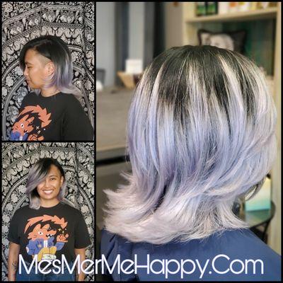 Customized periwinkle blue ombre, Haircut and style. Your vision my creation. Need a little inspiration, I am here to help.