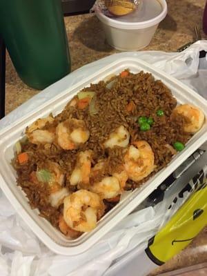 Plenty of shrimp & rice for 9.00 bucks (large) you can feed 3