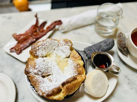 Lemon maple Dutch baby with a side of bacon