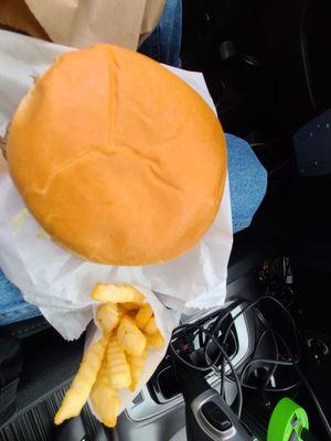 Double bacon cheese burger and fries