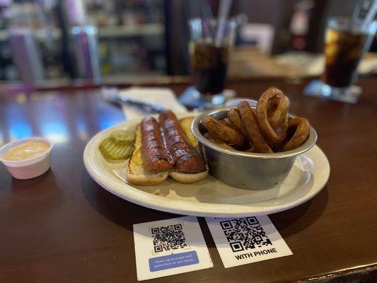 Hot dog and onion rings