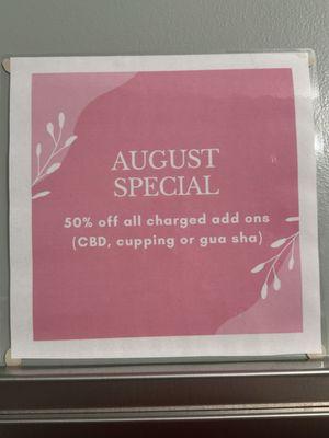 Monthly specials - August example