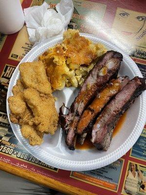 Fried fish, Smoked ribs and Mac & Cheese