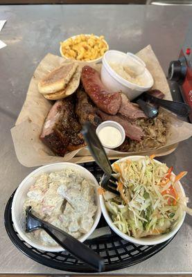 5 meat plate and 3 sides