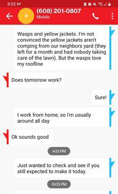 Text exchange with this company