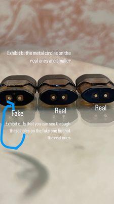 Another look at the fake vs the real metal circles on the bottom