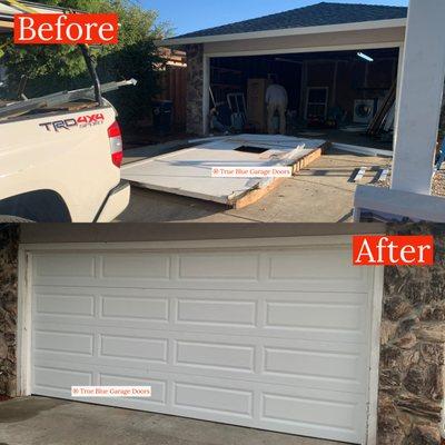 Garage door installation before and after