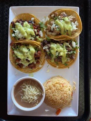 4 taco combo.  2 pastor, 1 asada, 1 chicken