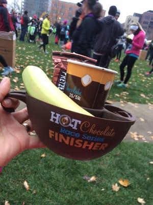 Oh yeah, hot cocoa and delicious chocolate fondue to dip my banana, pretzel and rice crispie treat in. Just call me "Finisher"!