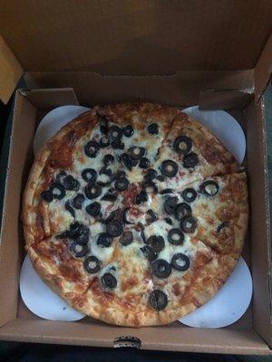 Pizza with black olive toppings