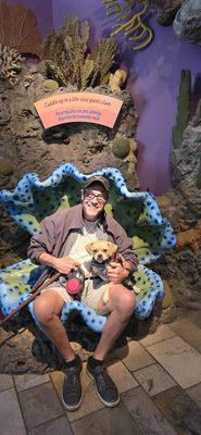 My service dog Cody and I on our trip. Monterey Aquarium!