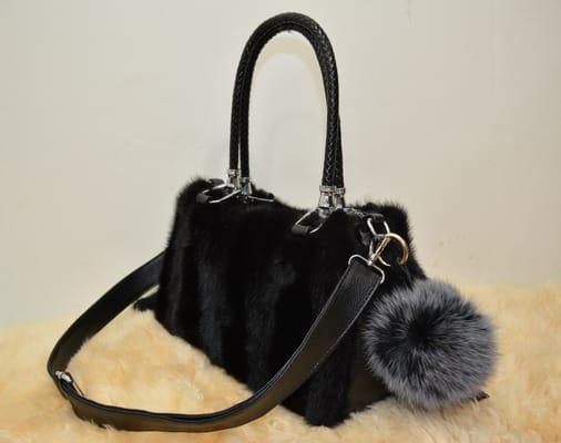 Mink Bag With Fox Fur Pom Pom