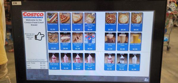 Kiosk menu