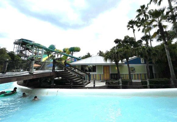 View from lazy river of Colossal Snacks Pizza, Adventure Island, Tampa