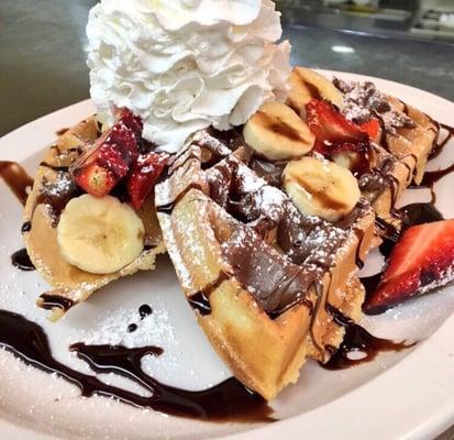 Amazing Nutella Belgium waffle with strawberries and bananas