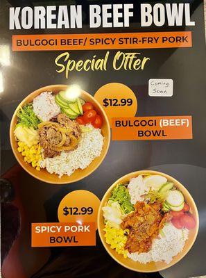 $12.99 Special Offer Korean Beef Bowl Menu (November 2024)