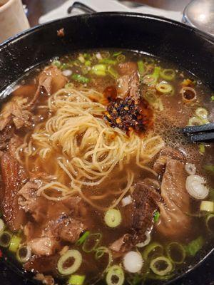 Beef strip noodles soup