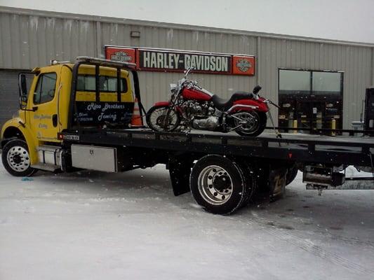 Towing in all kinds of weather. Rico Brothers Towing in Huntley, Il.