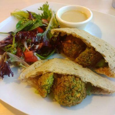 Gluten free vegan falafel pitas with lemon tahini