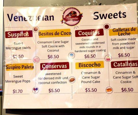 Sweets menu