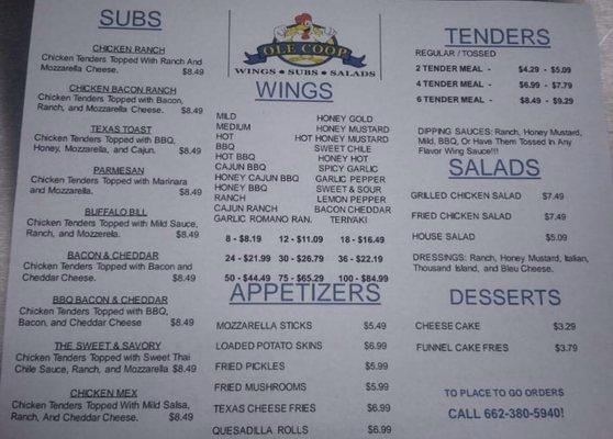 Menu (36 wings is actually 32$, misprint)