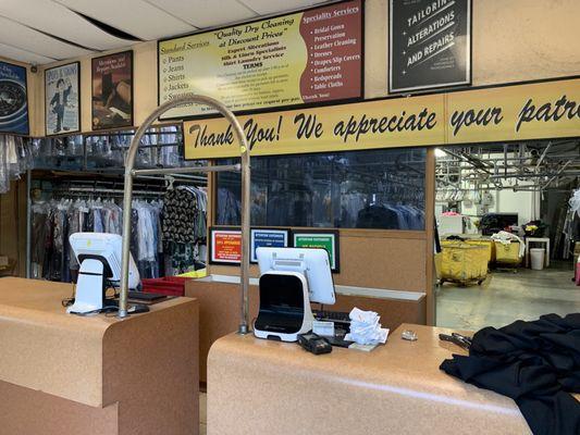 Inside counter of store.